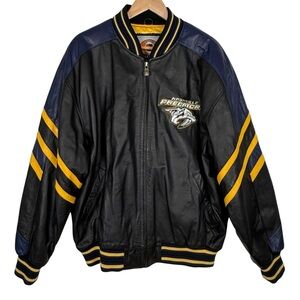 G-III Carl Banks Nashville Predators Leather Bomber Jacket Black/Gold/Blue Sz XL